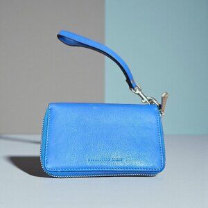 Aimee Kestenberg Blue Leather Zip Around Wristlet Wallet Compact Organizer Card